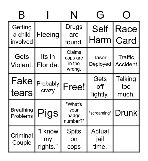 Bodycam Bingo Card