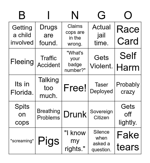 Bodycam Bingo Card