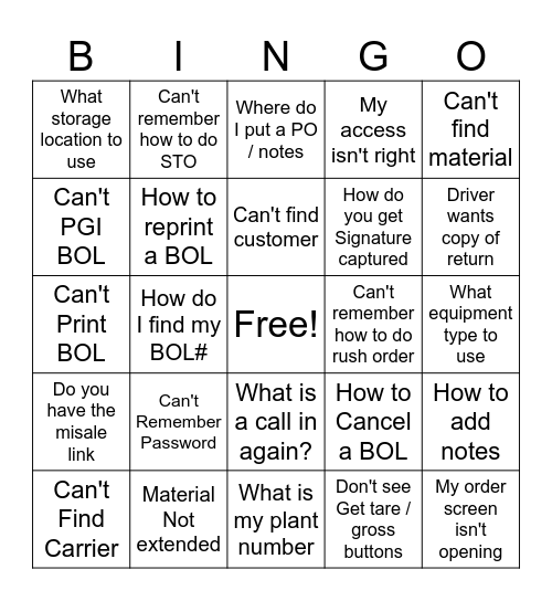 Go live Bingo Card