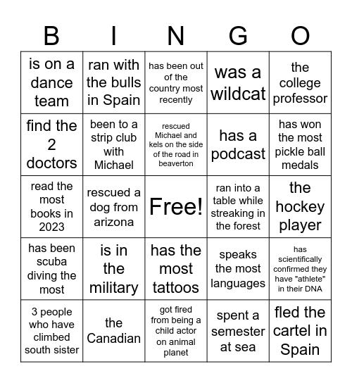 BINGOOOO! Find the person(s) who: Bingo Card