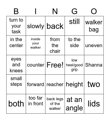 Walker Safety Bingo Card