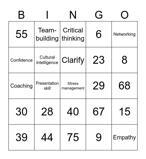 Number Bingo 1-75 Bingo Card