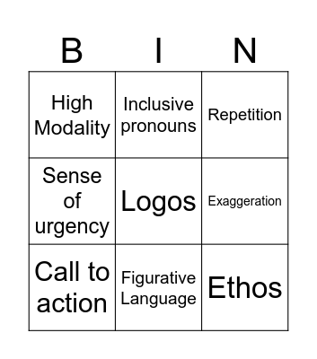Rhetorical Language Bingo! Bingo Card