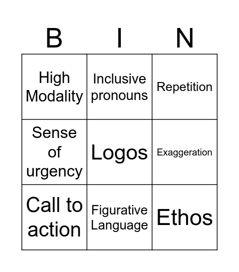 Rhetorical Language Bingo! Bingo Card