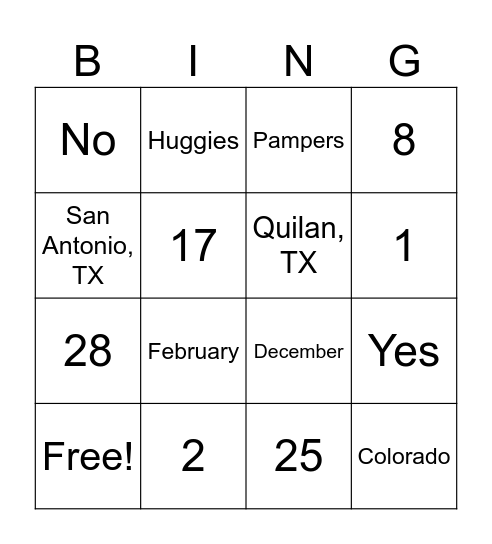 Untitled Bingo Card