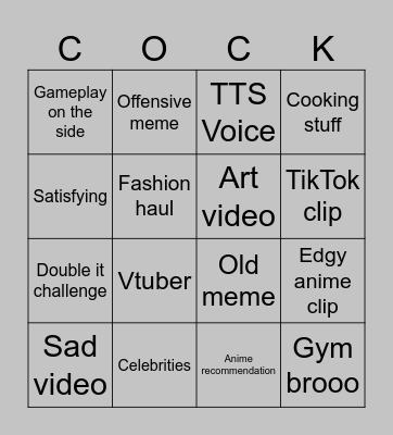 IG Reels Bingo Card