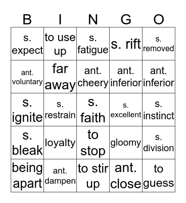 Unit 14 Vocabulary Bingo  Bingo Card