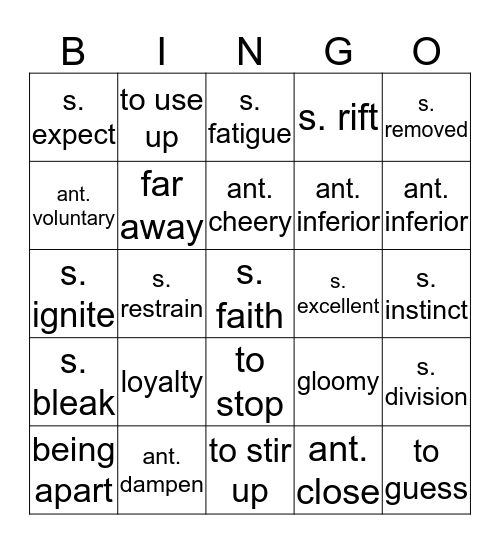 Unit 14 Vocabulary Bingo  Bingo Card