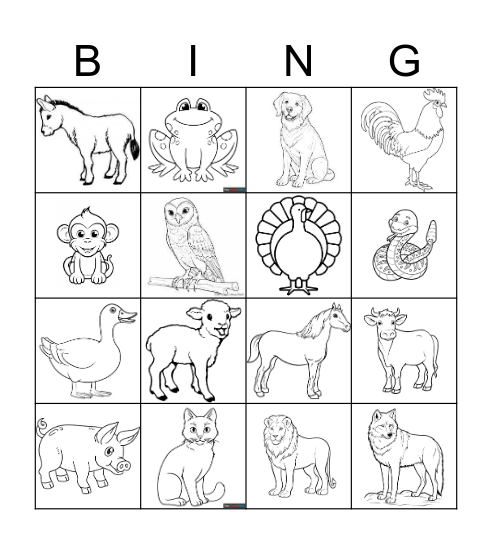 Animal Sounds Bingo Card