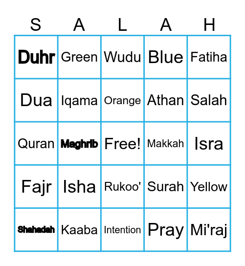 Salah Bingo Card