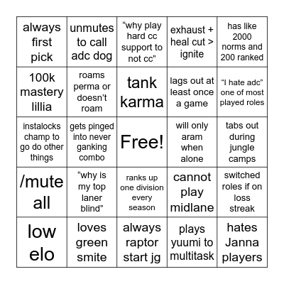 herlillia league bingo Card