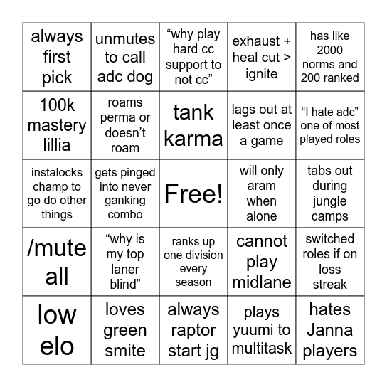 herlillia league bingo Card