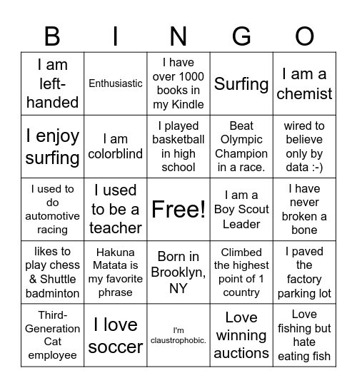 Bingo! Bingo Card