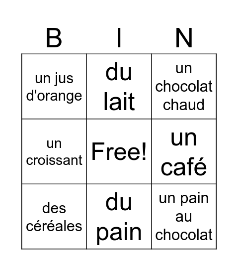 Krista's Café Bingo Card