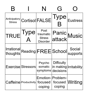 STRESS MANAGEMENT Bingo Card