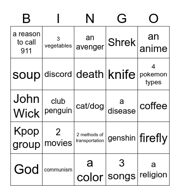 Untitled Bingo Card