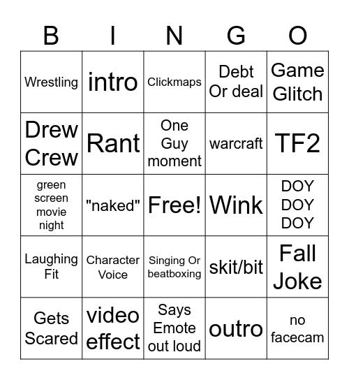 Jerma Through the ages Bingo Card