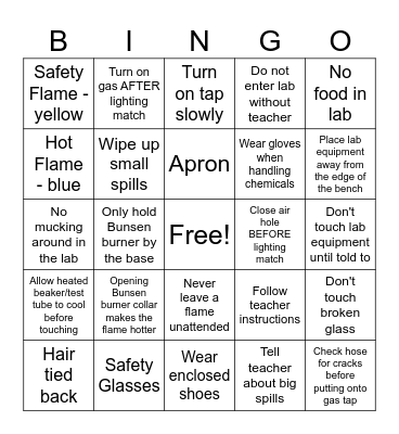 Lab Safety Bingo Card