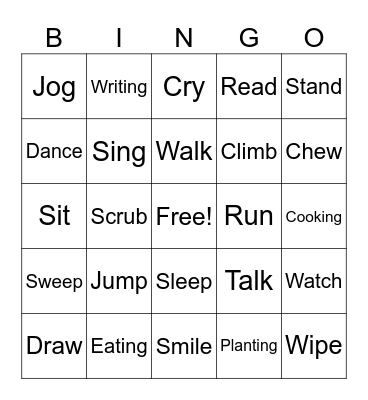 Verb Bingo Card