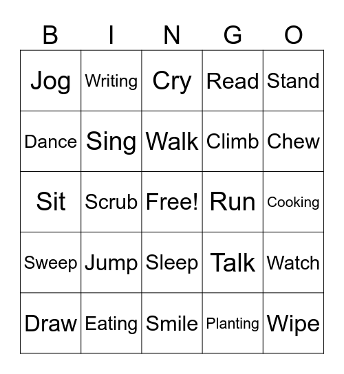 Verb Bingo Card