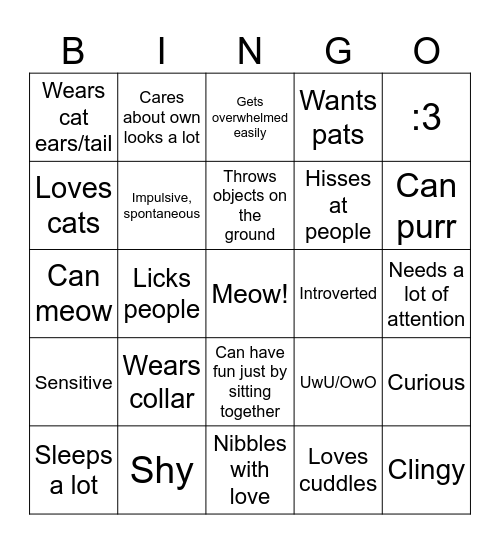 Catgirl Bingo Card