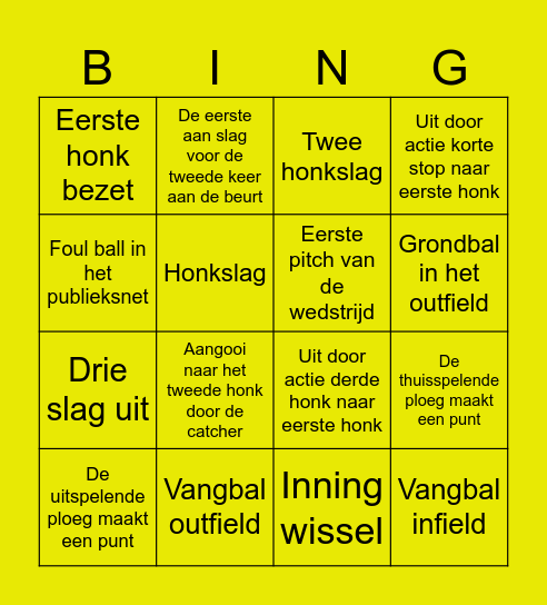 Adegeest Softbal Bingo Card