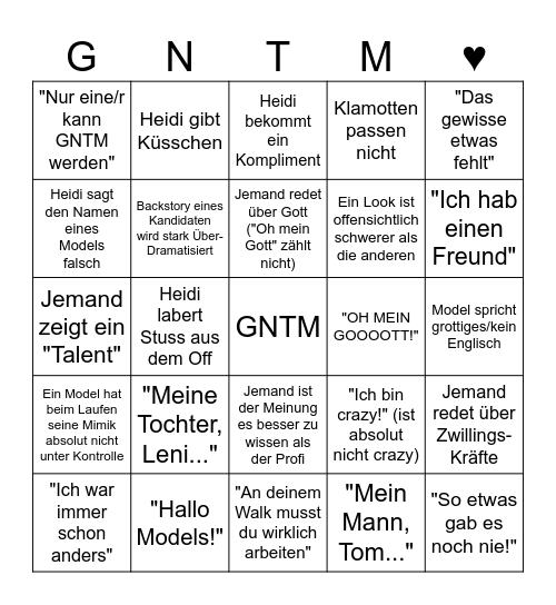 GNTM 2024 Bingo Card