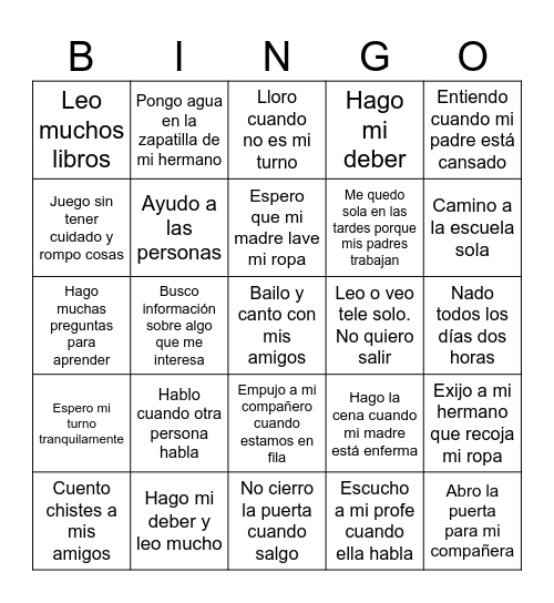 Rasgos de Personalidad Amarillo Bingo Card