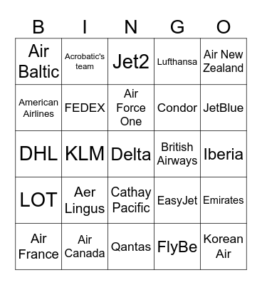 Livery Bingo Card