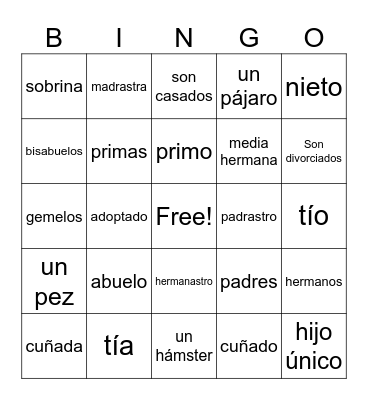 Los miembros de la familia Bingo Card