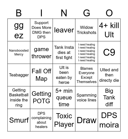 Overwatch Competitive Bingo Card