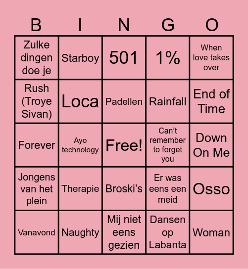 Muziek Bingo Card