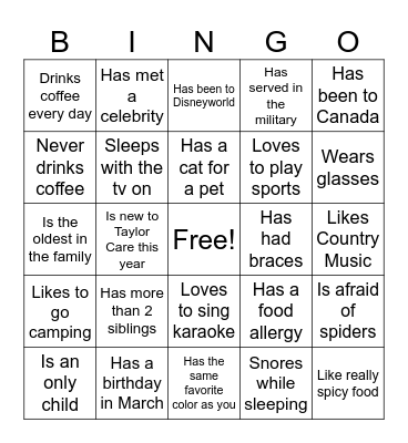 Find Someone Who Bingo Card