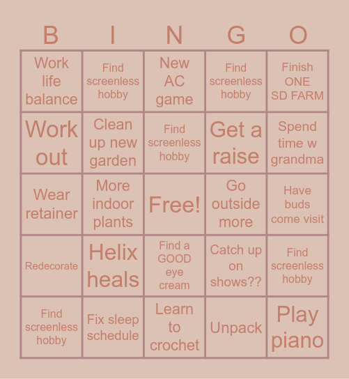 Izzy Bingo Card