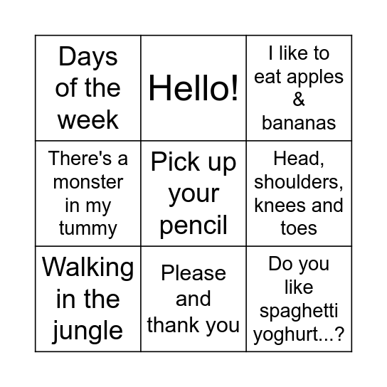 Song's BINGO Card