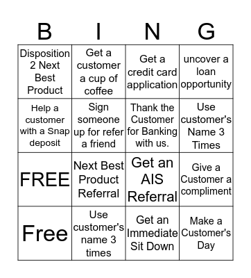 Customer Service Bingo Card