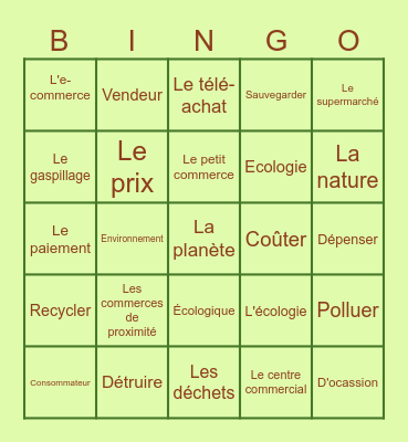 Vivre autrement Bingo Card