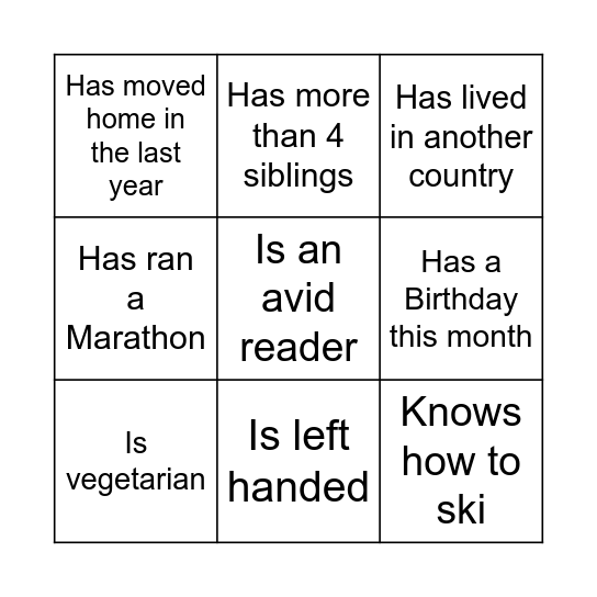 Human Bingo Card