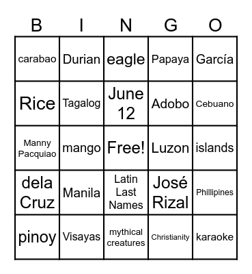 FILIPINO CULTURE Bingo Card