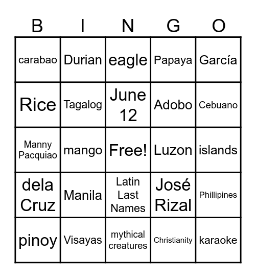 FILIPINO CULTURE Bingo Card