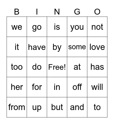 SIGHT WORDS Bingo Card