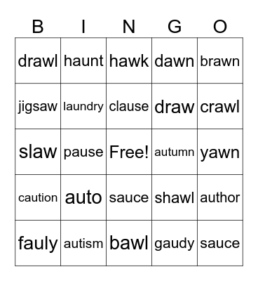 AU/AW  Bingo Card