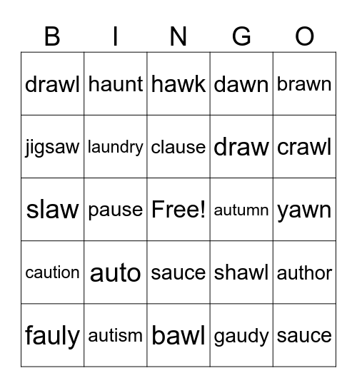 AU/AW  Bingo Card