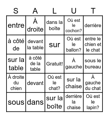 Les prépositions Bingo Card
