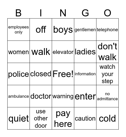 Functional Spelling Bingo Card