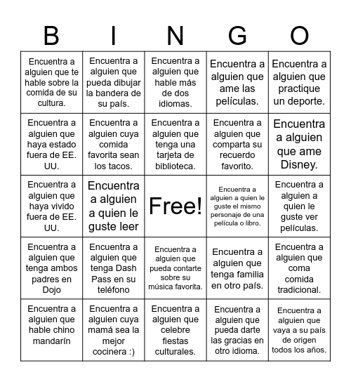 ELL Family Night Bingo Card