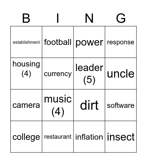 Untitled Bingo Card