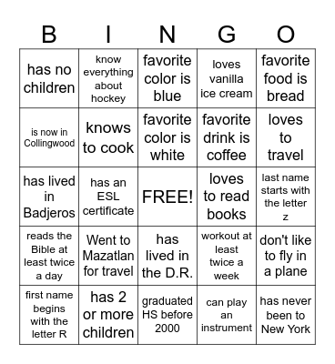 Introduce yourself BINGO Card