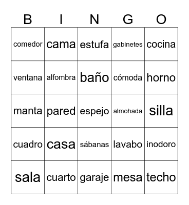House Vocabulary Bingo Card