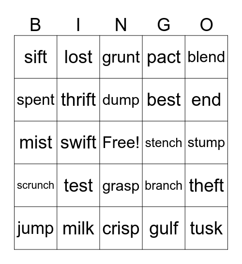 Ending Blends Bingo Card